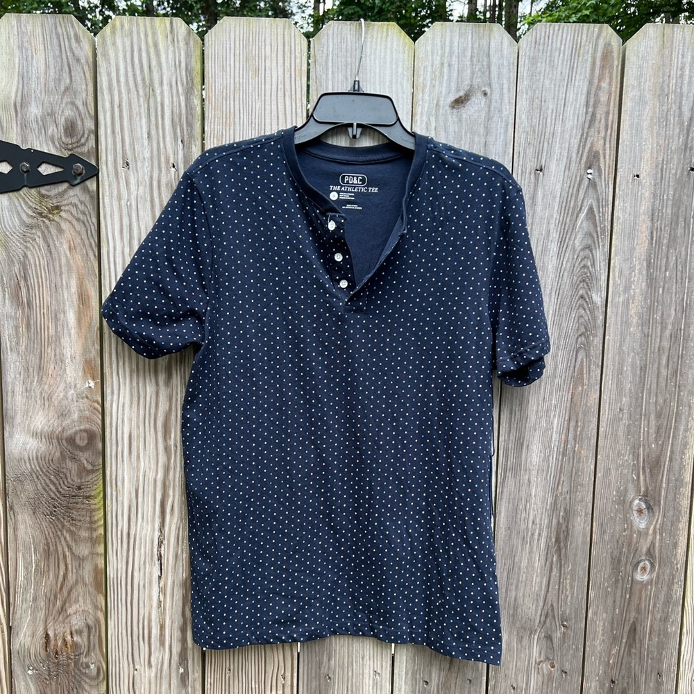PD & C Navy Short Sleeve Henley Athletic Tee Shirt Mens Small NWT